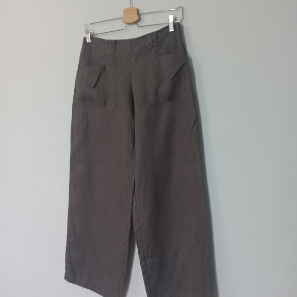 100% Linen Wide Leg Cropped Pants - Picture 2 of 9